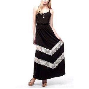 Urban Outfitters Black Lace Chevron Cut Out Maxi Dress